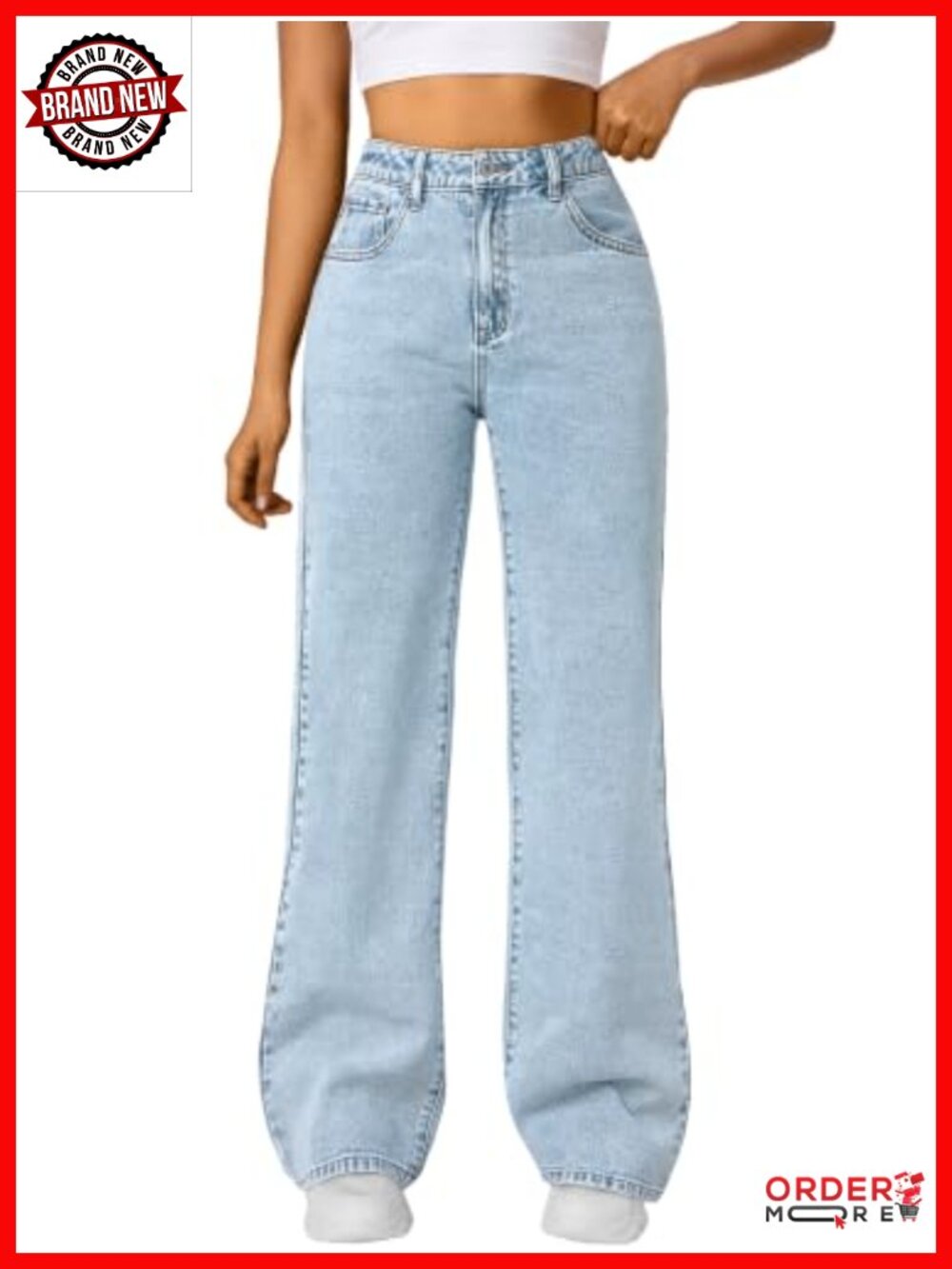 High Waisted Straight Wide Leg Stretch Jeans Comfortable Baggy Pants